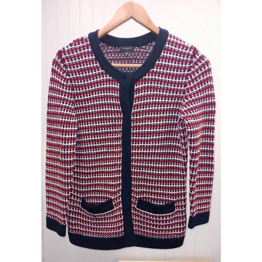 Talbots heavyweight red white and blue cardigan sweater,  size XS